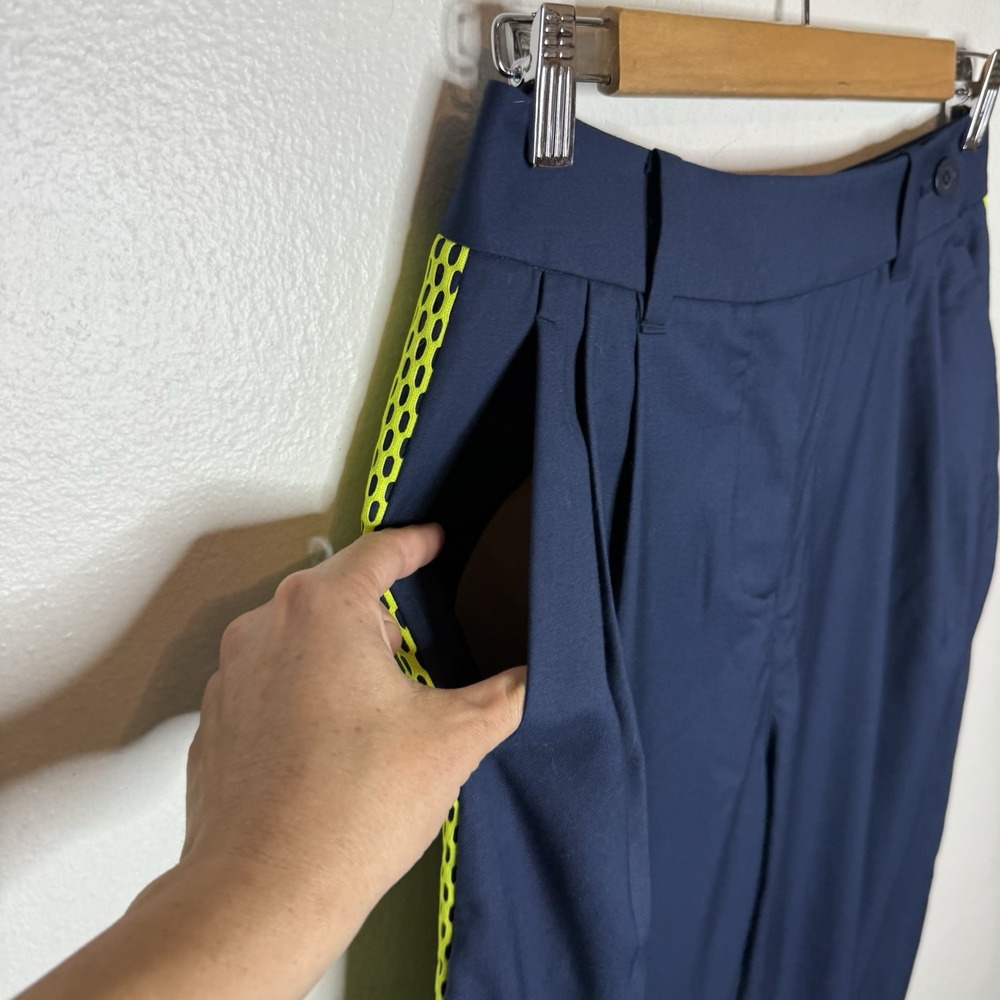 New Wildfang The Empower Colorblock Wide Leg Trouser Pants Blue Green Women's 2 - Picture 4 of 13
